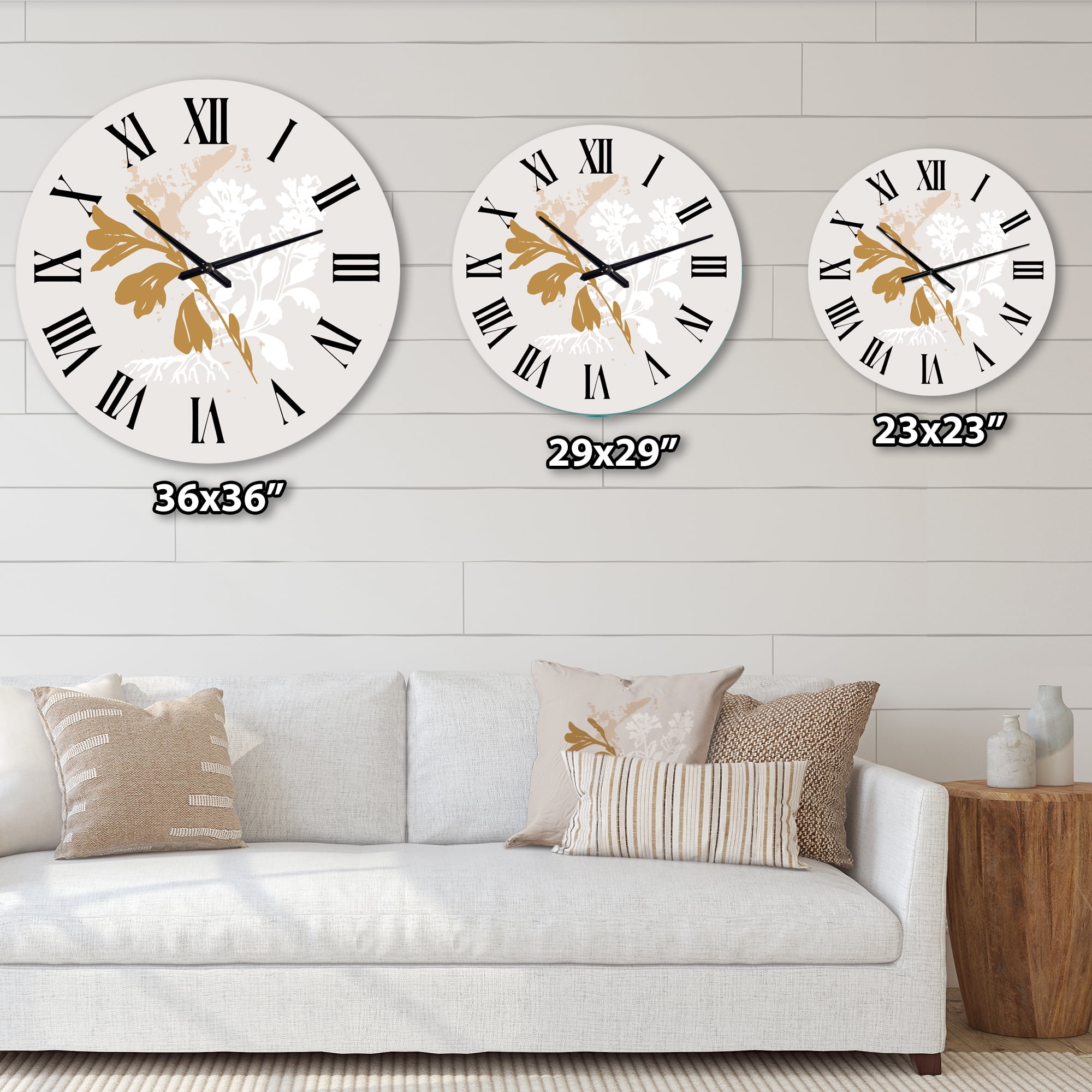 Designart 'Minimal Botanical Design In Brown And White' Traditional Wall Clock