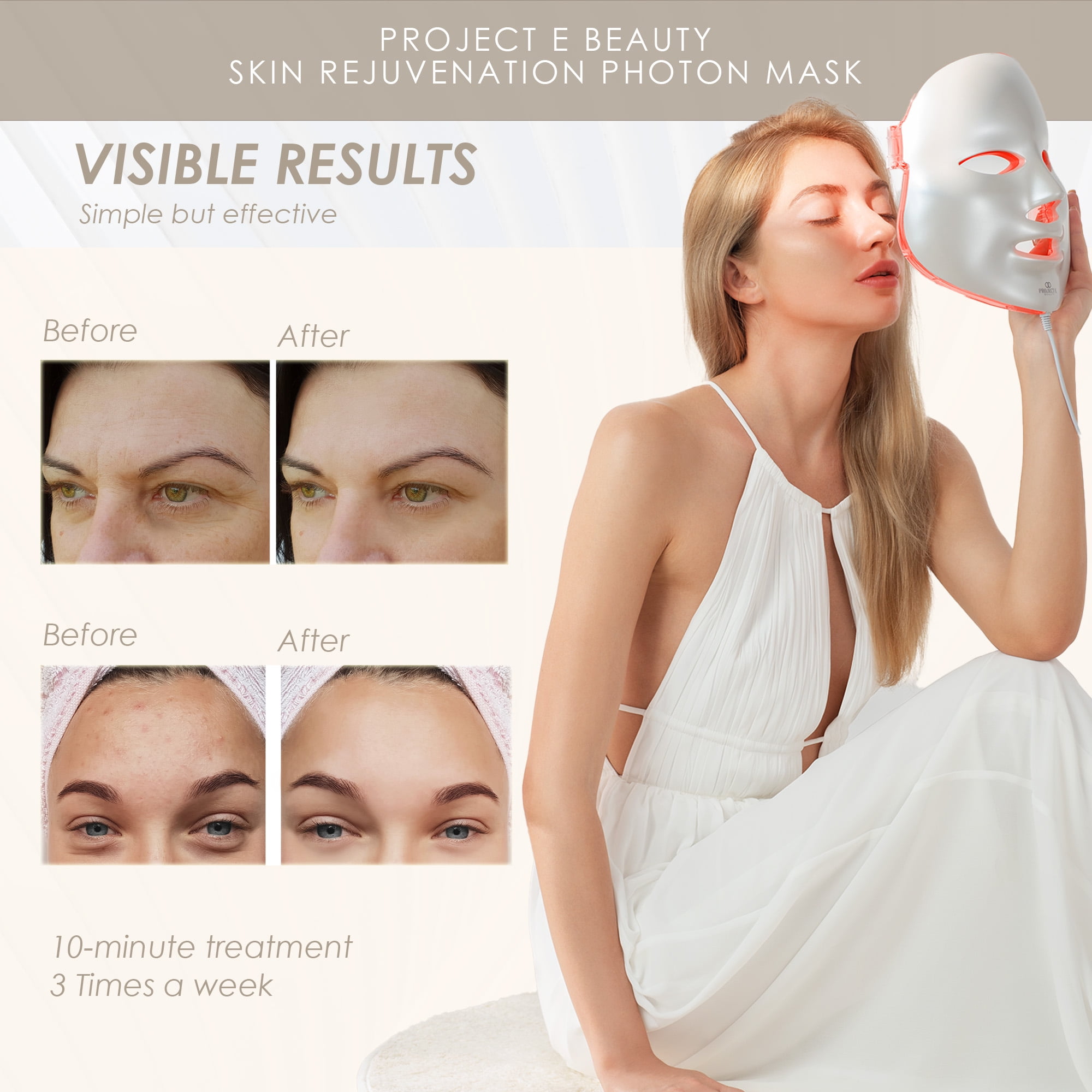 Project E Beauty Rejuvenation Photon Mask, 7 LED Colors for Anti-Aging & Anti-Acne - Walmart.com