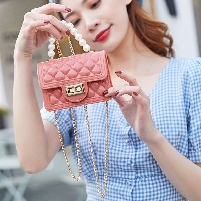 Small Sweet Handbag Pearl Candy Color Purse Wallet Lingge Crossbody Bag  Women Shoulder Bags Korean Coin Purse Mini Messenger Bags BLACK 