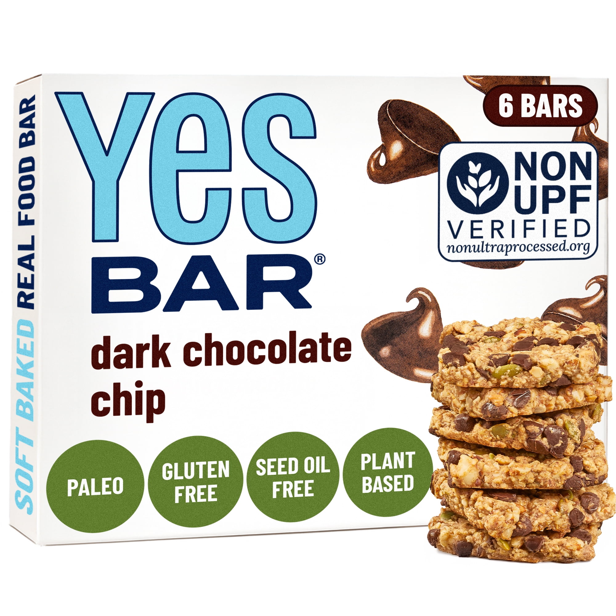 Yes Bar – Dark Chocolate Chip – Plant Based Protein, Decadent Snack Bar – Vegan, Paleo, Gluten Free, Dairy Free, Low Sugar, Healthy Snack, Breakfast, Low Carb, Keto Friendly (Pack of 6)