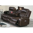 thumbnail image 3 of Power Motion 1pc Reclining Sofa w Drop Down Console Brown Gel Leatherette Living Room Plush Couch, 3 of 5