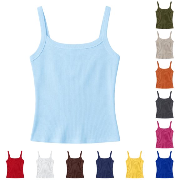 Yuhangmm Shirts for Girls, Girls Ribbed Stretch Sleeveless Tank Top Casual Basic Slim Fit Tee Shirt For Kids Toddler Youth Long Sleeve Light Blue 7-8 Years