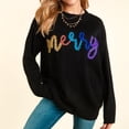 thumbnail image 2 of Suéter navideño 3D para mujer, jersey de punto de cuello redondo y manga larga con retazos de lentejuelas, camisetas de vacaciones de gran tamaño, 2 of 5