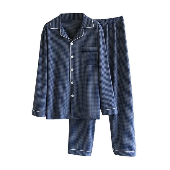 Jgppe Men's Lightweight Sleepwear Plaid Comfy Soft Long Sleeve Button Shirt Stretchy Pants Pajamas
