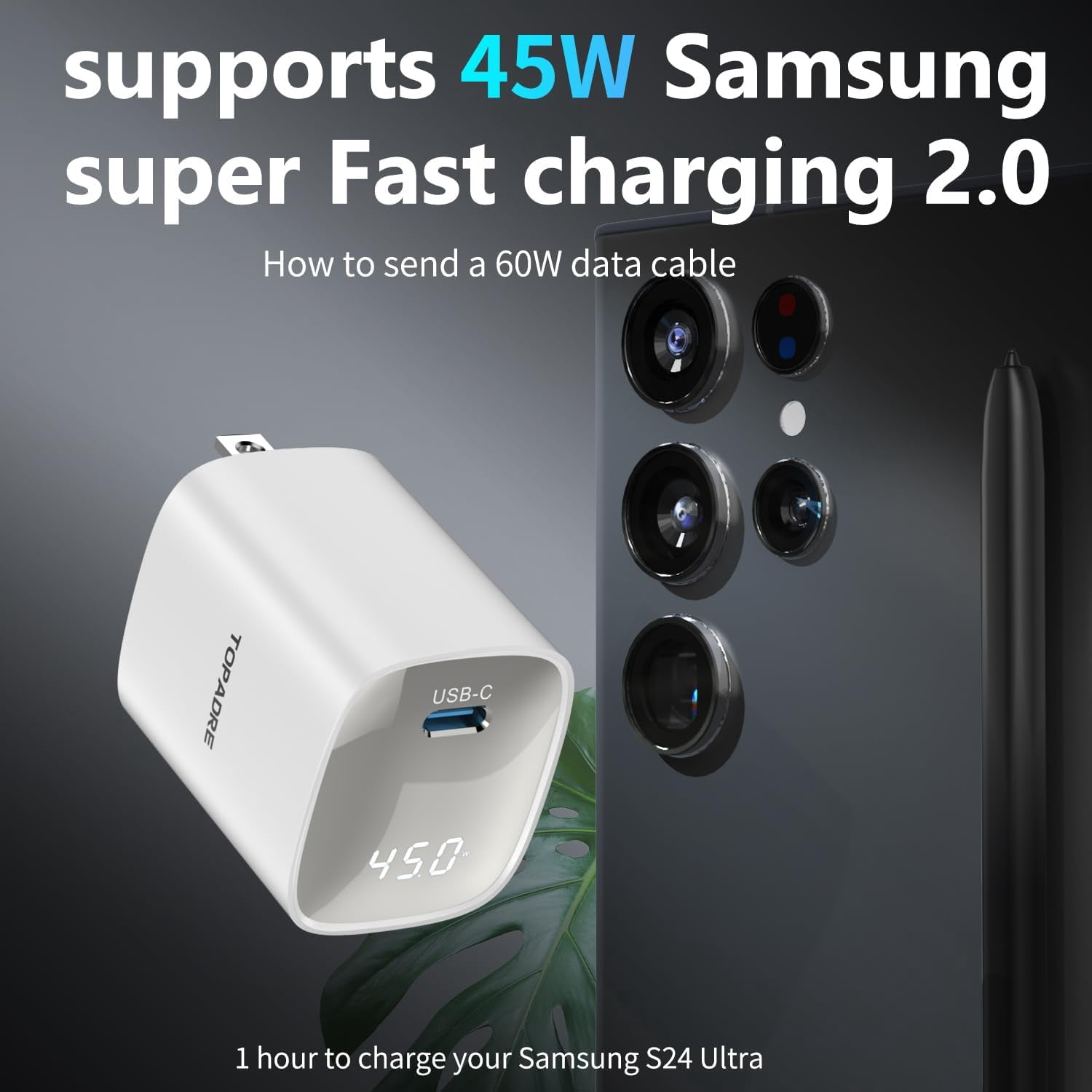 RGHJAR-45W Super Fast Charger Type C with LED Display, PPS USB C Wall Charger with 100W Cable for Samsung Galaxy S24 Ultra/S23/Note All Series, for Galaxy Tab S 10, for iPhone 16/15 Pro/Pro Max Serie