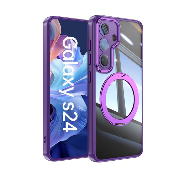 Compatible for Samsung Galaxy S25 Phone Case with Stand, Rotatable Ring Holder Kickstand Rugged Shockproof Protective Cover Case with Camera Lens Protector for Samsung Galaxy S25, Darkpurple