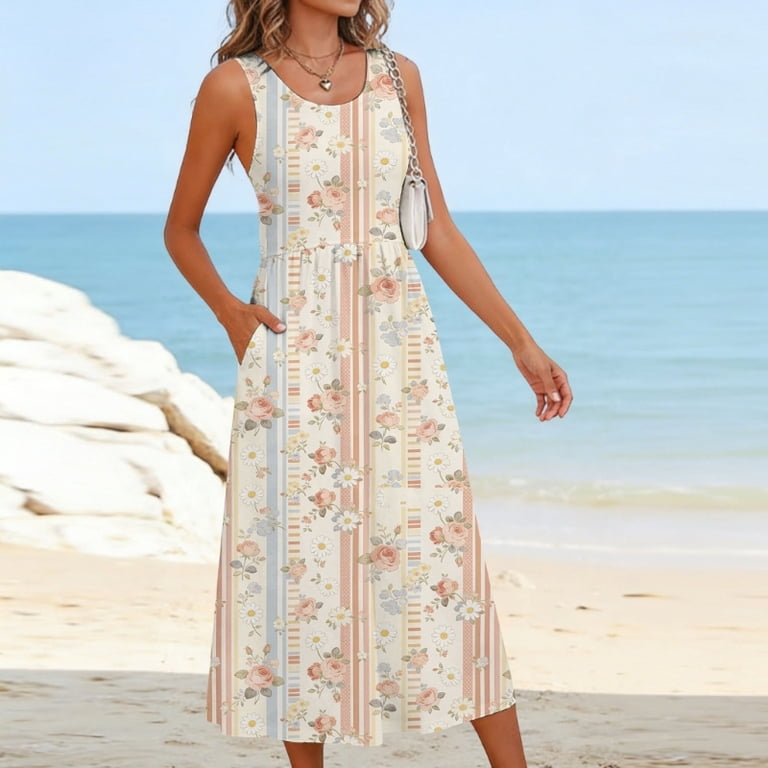 flowy dresses for a beach vacation Women Casual Dress Sundresses with Pockets cf-color-picture-color