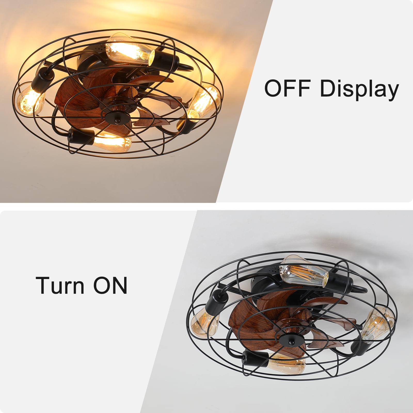 Aukfa 20" Caged Ceiling Fan with Lights and Remote, 6-Speeds Bladeless Enclosed Fan for Bedroom, Kitchen, Farmhouse