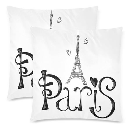 Le Sofa Paris YKCG 2 Pack Hand Drawn Eiffel Tower with Paris Pillowcase 18x18 Cushion Case Cover Twin Sides, White Zippered Throw Pillow Case Cover Decorative for Couch Bed ()
