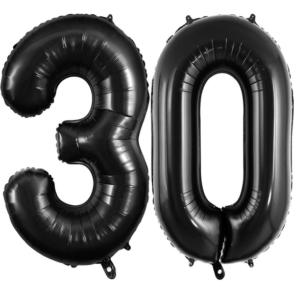 40 Inch Black 30 Number Balloons, Large Foil Number Balloon for 30th Birthday Anniversary Event Party Decorations