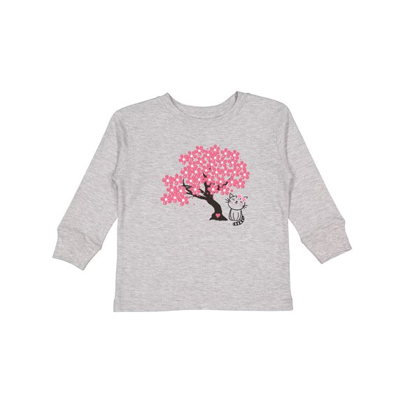Inktastic Japanese Cherry Tree Kitty Cat Girls Long Sleeve Toddler T-Shirt