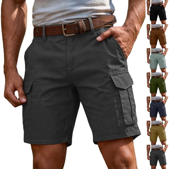 Mens Cargo Shorts Elastic Waist Stretch Work Shorts Relaxed Fit Hiking Chino Short Multi Pockets, S