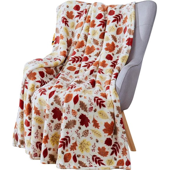 Fall Decor Throw Blanket: Soft Warm Autumn Leaves and Berries in Red Yellow Brown Beige Colors for Living Room Couch Bed Chair Dorm