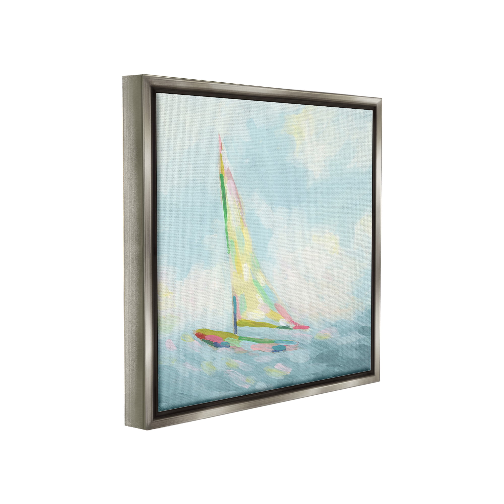 Stupell Industries Modern Hue Sailboat Nature Painting Gray Floater Framed Canvas Art Print Wall Art, 25 x 25