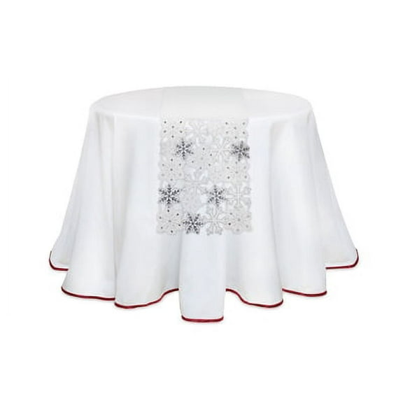 Melrose 13.5" White and Silver Colored Snowflake Embroidered Christmas Table Runner