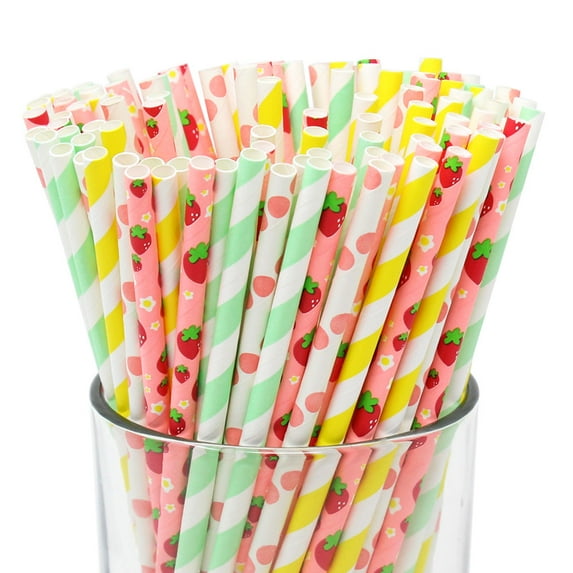Easter Party Biodegradable Disposable Drinking Paper Straws (100pcs, Springtime Picnic)
