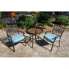 Hanover Traditions 3-Piece Bistro Set in Blue with 30 In. Glass-top Table