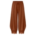 thumbnail image 4 of WERYOUNG Elegant Knit Lace Pants For Women With Elastic Waist And Curved Front Slits Wide Leg Trousers Palazzo Pants For Women Trendy Bottoms L, 4 of 6