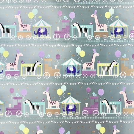 Jillson & Roberts Bulk Gift Wrap, Baby Train Metallic, Full Ream 833' x 30"