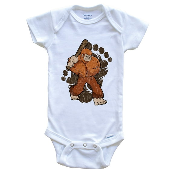 Bigfoot Baseball Baby Bodysuit - Sasquatch Baseball Bat Baby Bodysuit, 0-3 months white