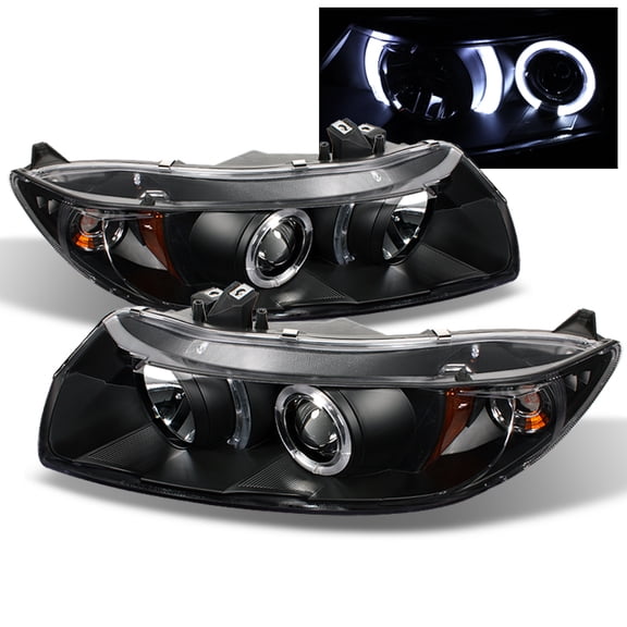 AKKON - For 06-11 Honda Civic 2DR Coupe Black Bezel Dual LED Ring Projector Headlights Driver Passenger Lamps