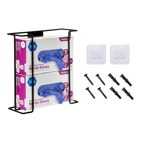 Alpine Glove Holder, Wall Mount Latex Wire Glove Holder, Disposable Glove Box & Tissue Box - Fits 2 Box (Black)