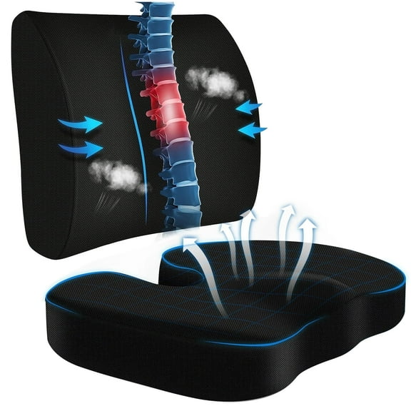 Fxcoia Memory Foam Chair Cushion & Lumbar Support Pillow for Office, Back Pain Relief, Car, Wheelchair, Desk