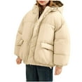 thumbnail image 3 of Winter Unisex Puffer Jacket with Hooded Boys Girls Toddler 3-13Y Long Sleeve Thick Velvet Solid Color Down Coat Casual Sport Outerwear, 3 of 5