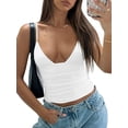 thumbnail image 2 of Women'S Deep V-Neck Ruched Crop Tank Top Slim Fit Spaghetti Straps Crop Top White XS, 2 of 9