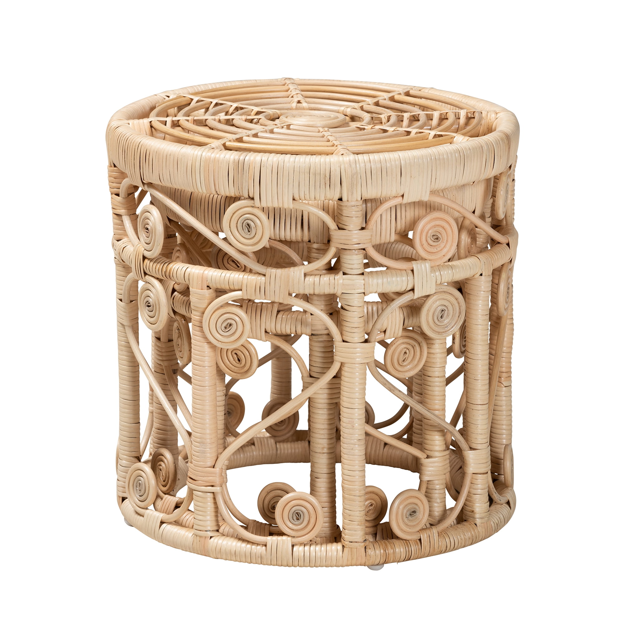 bali & pari Bowie Rattan BOHO End Table, Natural Brown