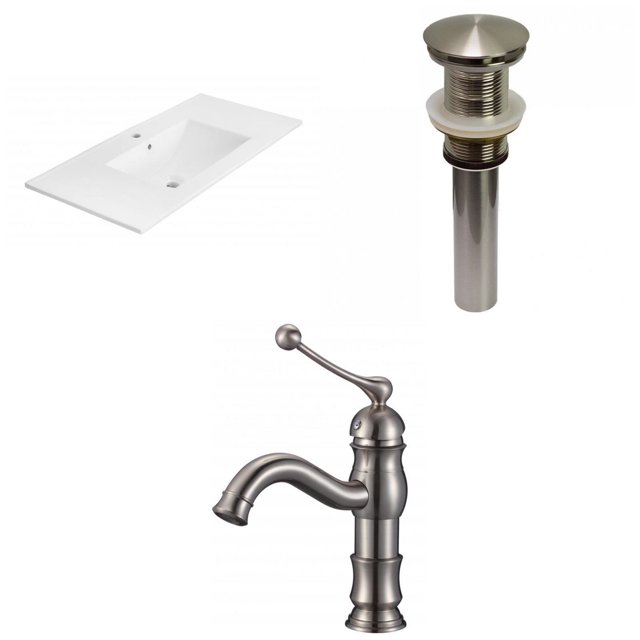 American Imaginations 35.5-in. W 1 Hole Ceramic Top Set In White Color - Drain Incl. AI-32745