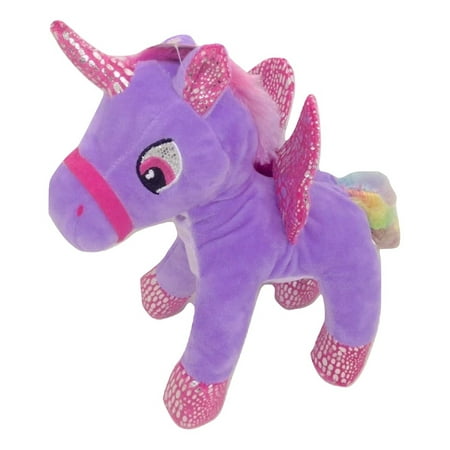 Purple Unicorn with Wings and Rainbow Colored Manes Plush Stuffed Animal - 9"
