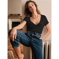 thumbnail image 3 of Women Fashion Deep V-Neck Short Sleeve Tops Solid Casual Loose Basic T Shirt, 3 of 5