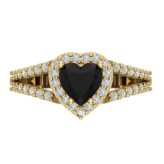 Halo Engagement Ring for Women - 1.49ct Natural Onyx in 14K Yellow Gold Promise Ring
