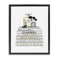 Stupell Industries Bookstack with Makeup Accessories Beauty & Fashion Painting Black Floater Framed Canvas Art Print Wall Art, 17 x 21