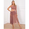 thumbnail image 2 of YiZYiF Womens One Sleeve Modern Lyrical Dance Mesh Dress Side Split Ballet Gymnastics Leotard Dress Dusty Pink M, 2 of 7
