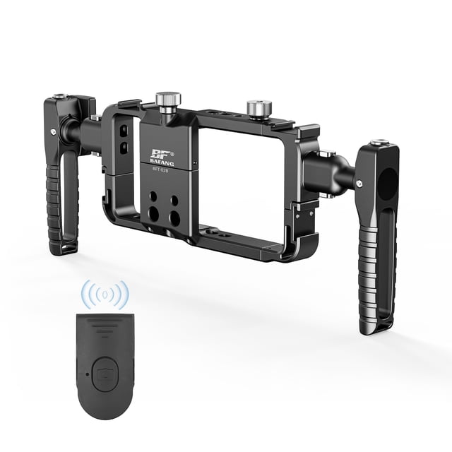 Universal Phone Cage Portable Phone Video Rig Kit Handheld Smartphone Stabilizer Bracket with 2 Side Handles 4 Cold Shoe Mounts Replacement for iPhone 16/15/14/13 Android Phones