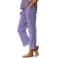 thumbnail image 6 of Linen Cropped Pants for Women Side-Buttoned Closure Joggers Side Slit Pants Capris Pants Muslin Pants Soft Comfy Long Lounge Pants Straight Leg Office Dress Work Slacks High Waisted Drawstring, 6 of 6