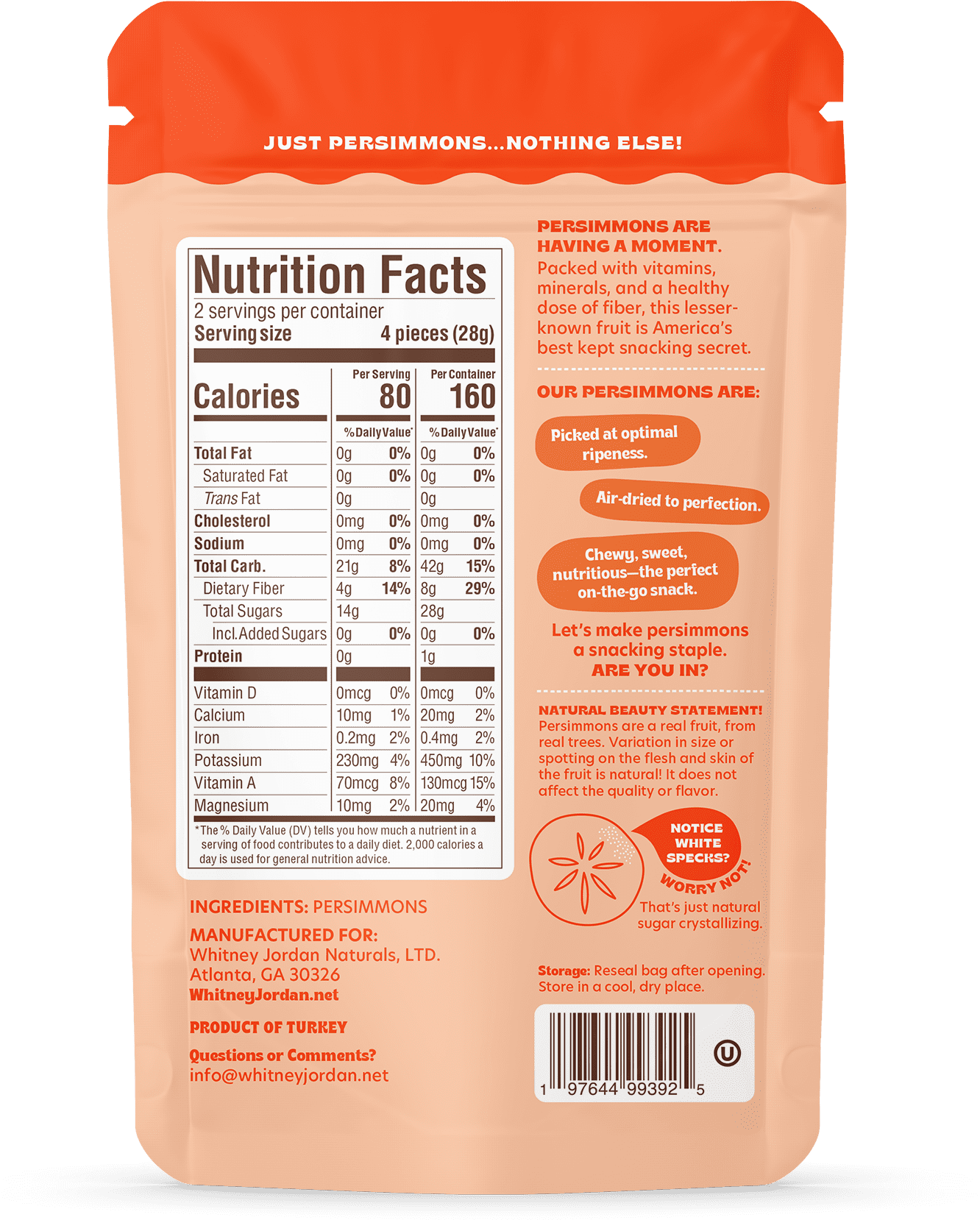 Air Dried Persimmon Slices, 2oz bags - 10 count case