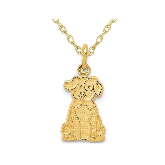 10K Yellow Gold Puppy Charm Pendant Necklace with Chain