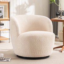 Kidol & Shellder Swivel Accent Chair Furry Round Barrel Chair 360 Degree Sofa Club Armchairs for Living Room Bedroom, Beige