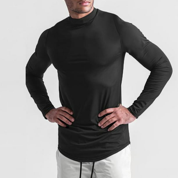 pstuiky Camisas de manga larga abrigadas para hombre, Camisa deportiva transpirable de manga larga y cuello redondo para hombre, color liso Tops de hombre xl