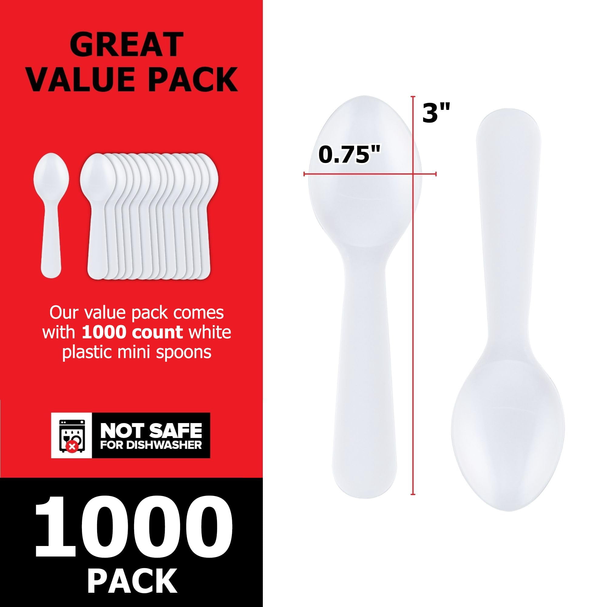Stock Your Home 1000 Count 3-Inch Plastic Mini Taster Spoons - Perfect for Sampling, Desserts, and Parties, Disposable and Durable Utensils