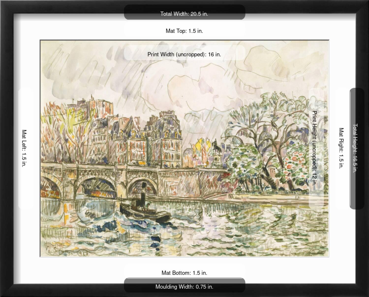 Art.com Paris Le Place Dauphine Art Print by Paul Signac, Black Frame Wall Art, 21" x 17"
