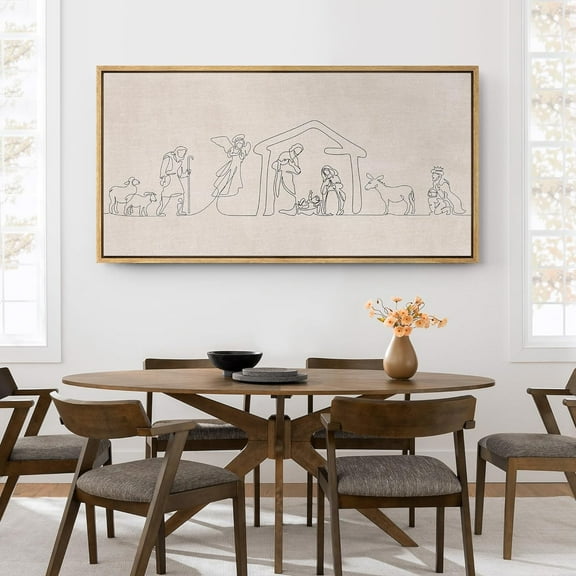 IDEA4WALL Extra Large Framed Canvas Print Wall Art Minimalistic Nativity Scene Line Drawing Artwork Humanities Culture Antique Retro Fine Art Decorative Relax/Calm for Home Decoration - 60"x30"