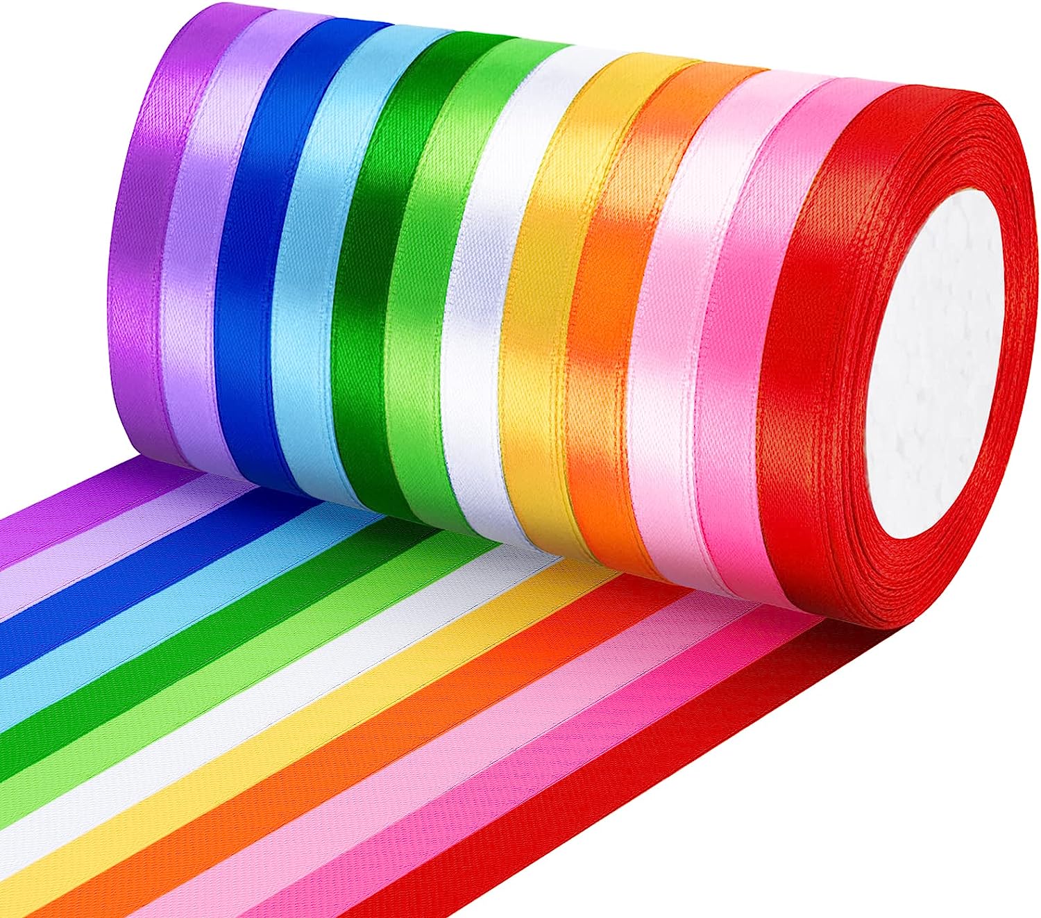 12 Rouleaux Ruban Satin Polyester 6mm X 22m - 12 Couleurs Vives - Pour Emballage Cadeau, Mariage, Bricolage
