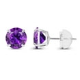 thumbnail image 2 of Decadence Genuine 14K Solid White Gold 6mm Round Natural Purple Amethyst February Birthstone Stud Earrings, 2 of 5