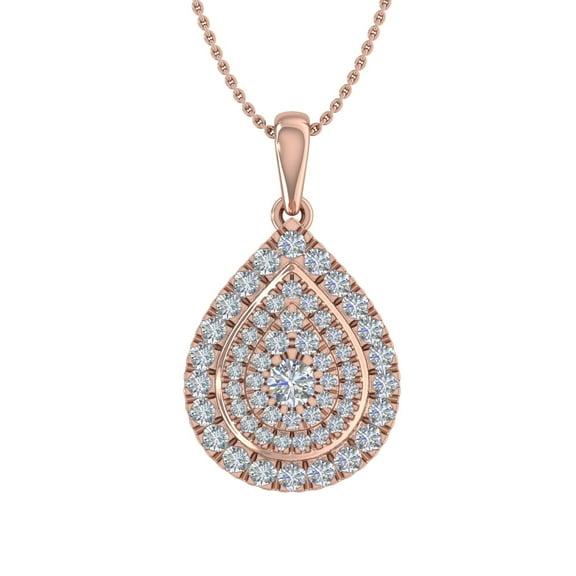 1/2 Carat Diamond Tear Drop Pendant Necklace in 14K Rose Gold (Silver Chain Included) (I1-I2 Clarity)
