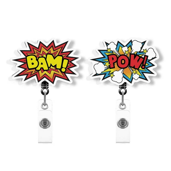 WIRESTER Set 2pcs Design Acrylic Key Card Holder Belt Clip Reel Id Badge Retractable - Bam! & Pow!