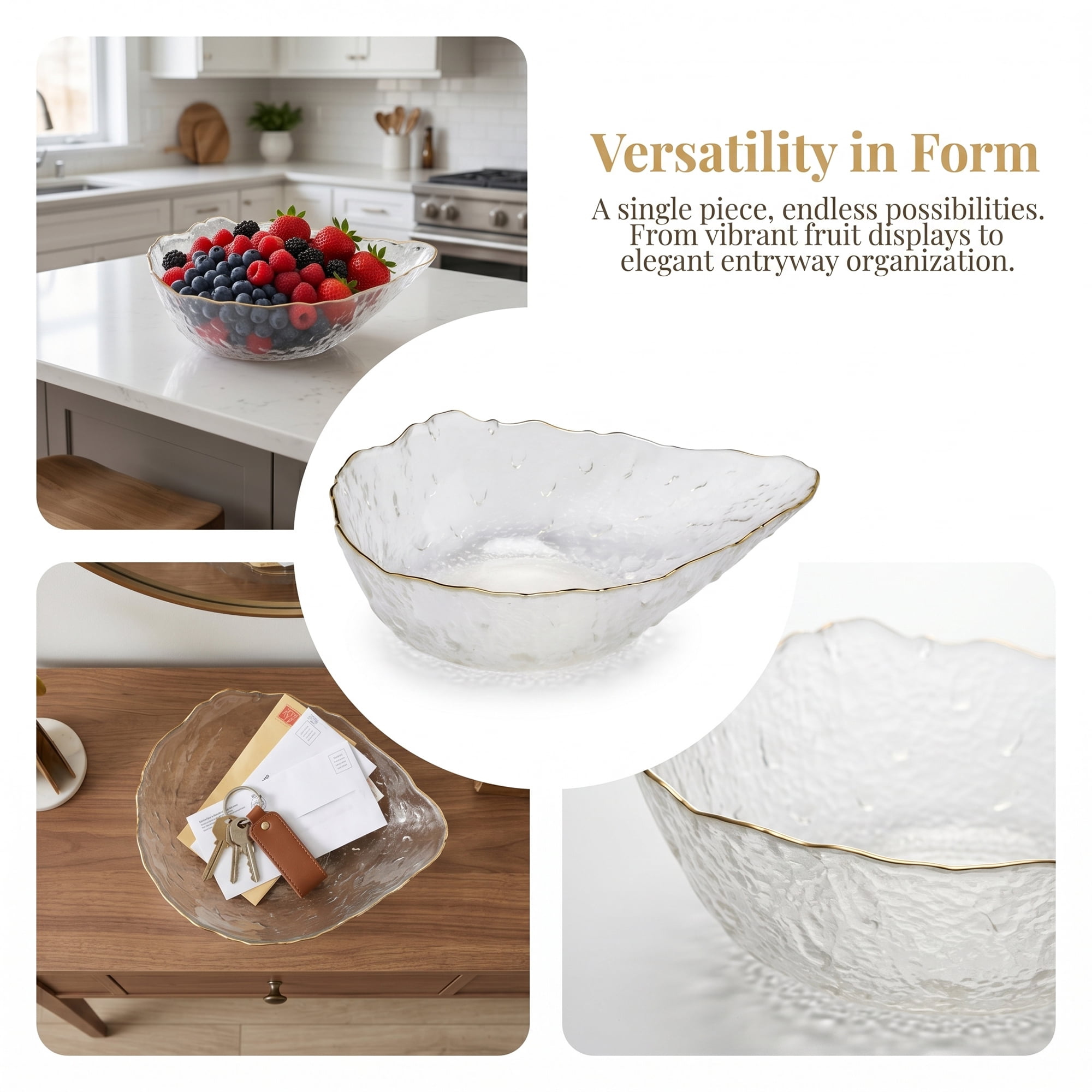 Unique Bargains Elegant Glass Teardrop Decorative Bowl Clear Gold Edge 8.9" x 2.8" x 2.8"